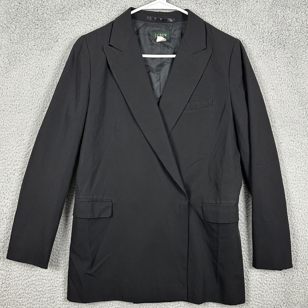 J Crew Wool Blend Jacket Coat Blazer Womens 4 Black Falp Pocket Office Career